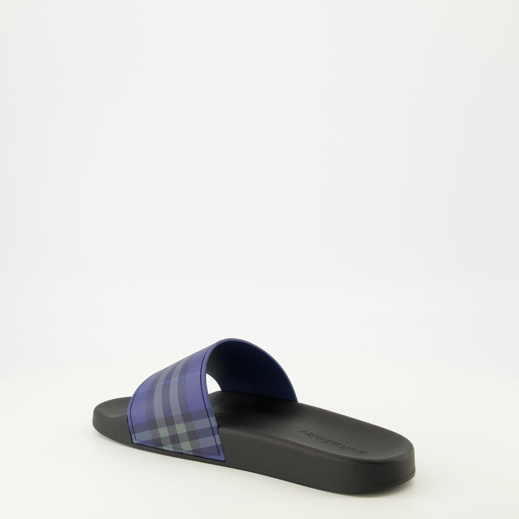 Chaussures ouvertes Check Navy Blue Slides Burberry Bleu fonce Homme