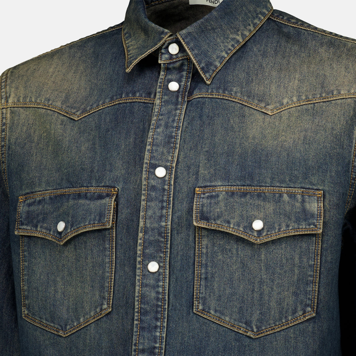 Chemises 바랜 블루 데님 셔츠 Fendi Bleu Homme