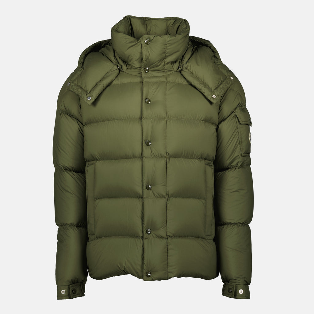 Image of the Maya 70 khaki down jacket from the brand Moncler for Men - Autumn-Winter 2025 - Front View