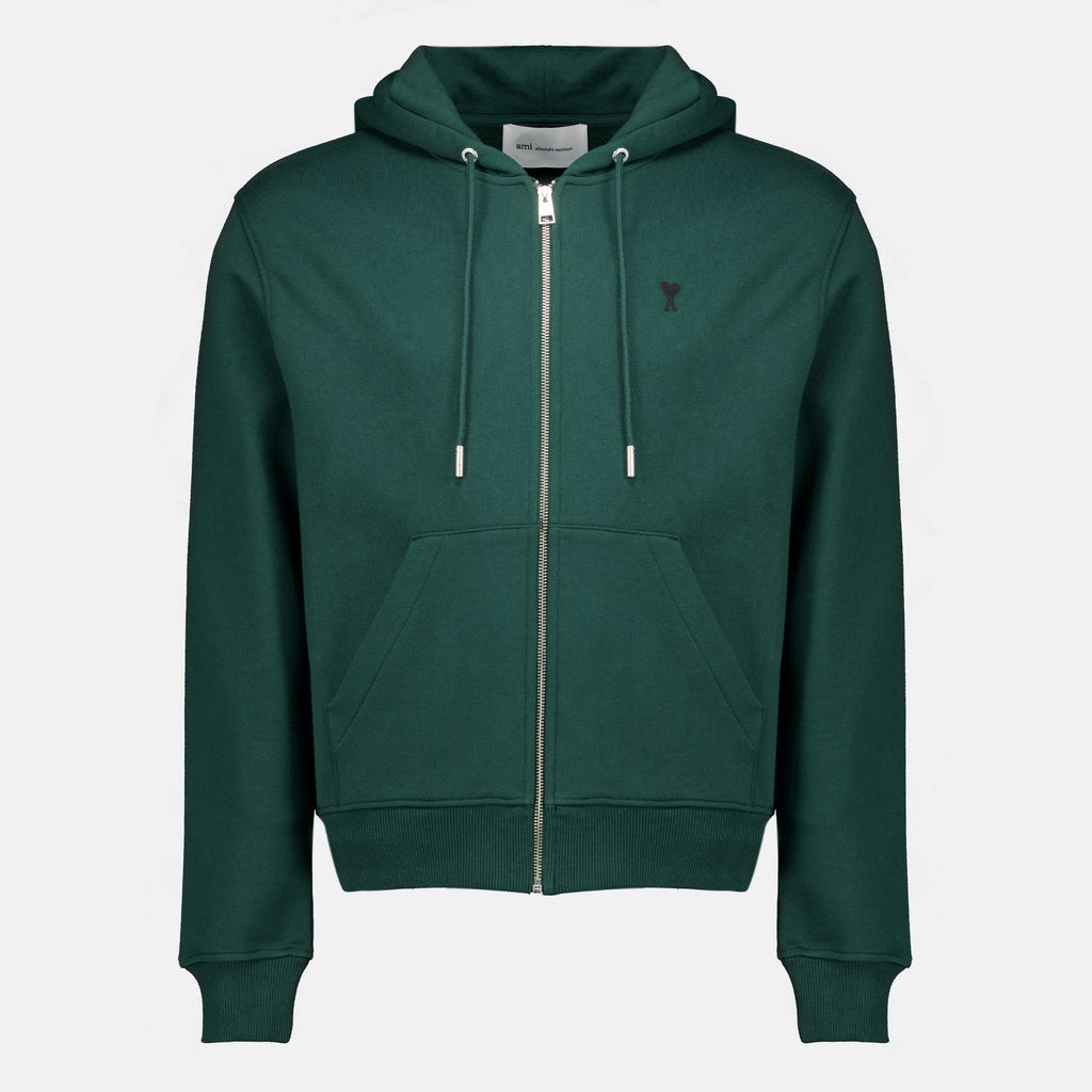 Sweatshirts AMI Heart 그린 집업 자켓 Ami PARIS Vert Homme