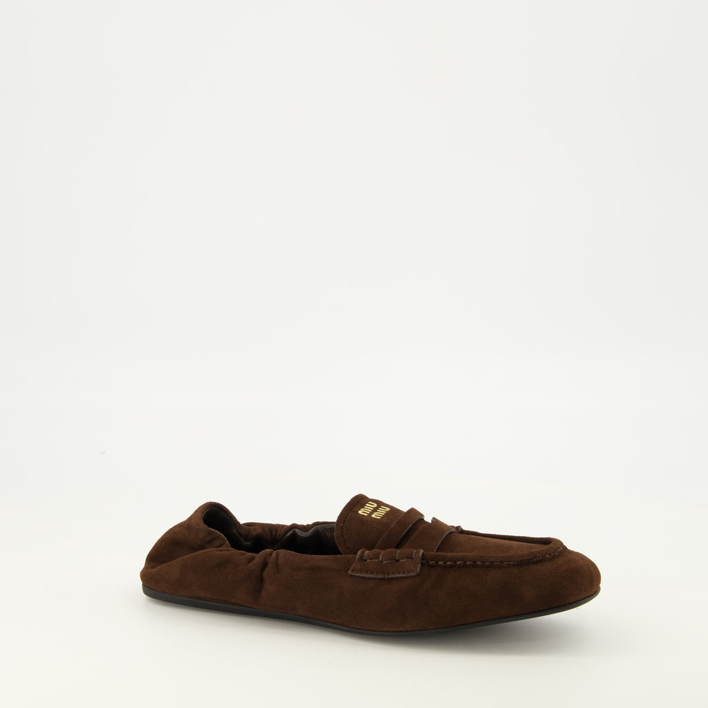 Mocassins Mocassins Ruches en suède marron Miu Miu Marron Femme