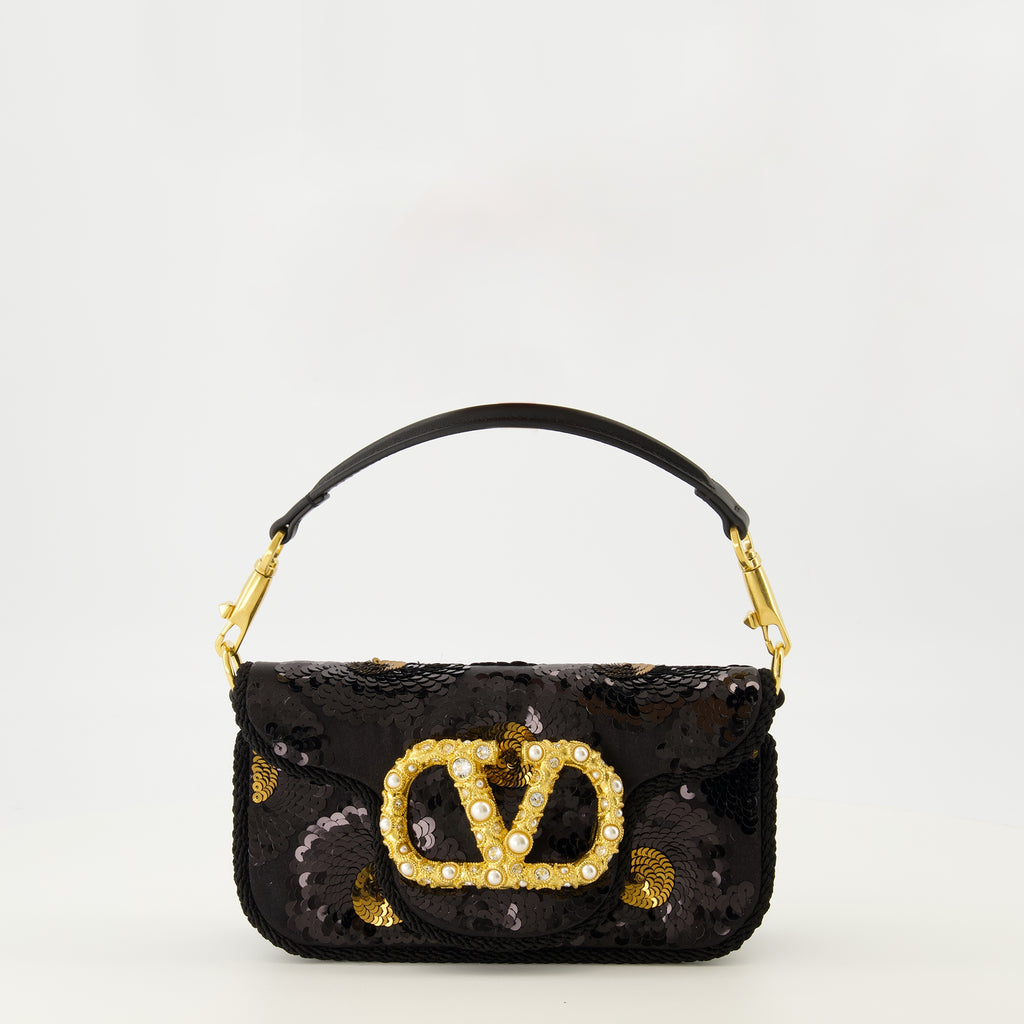 Image de l'article Petit sac Locò à sequins noir de la marque Valentino Garavani pour Femme - Saison Automne-Hiver 2025 - Vue de Face