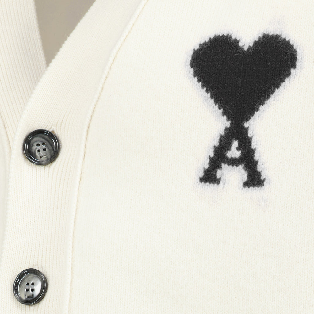 Maille White Wool AMI Heart Cardigan Ami PARIS Blanc Unisexe