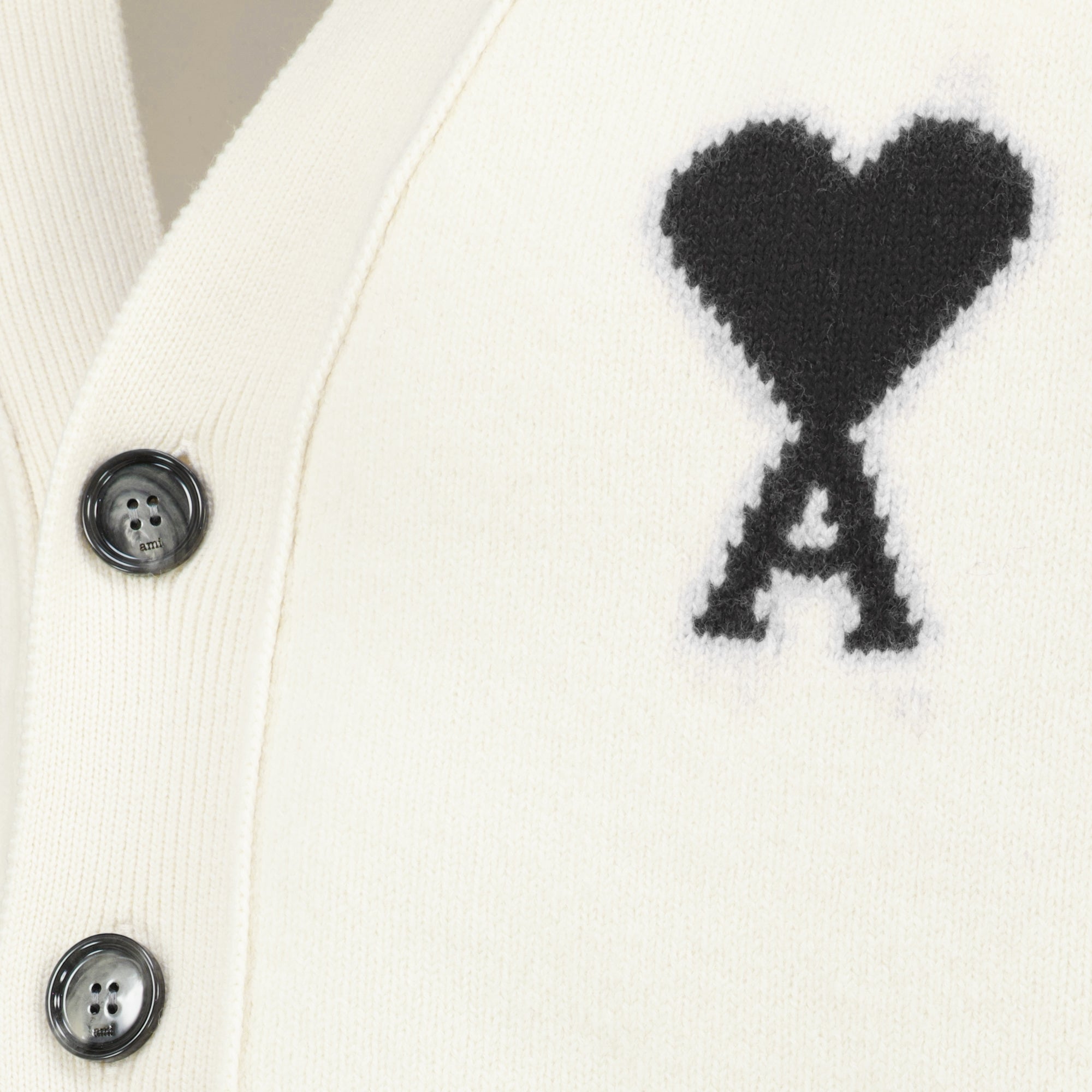 Maille White Wool AMI Heart Cardigan Ami PARIS Blanc Unisexe