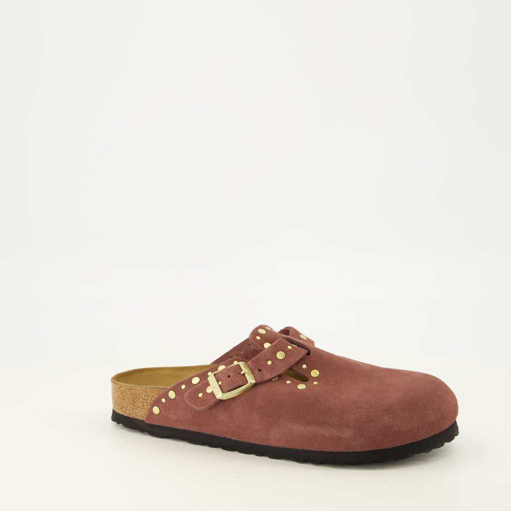 Chaussures ouvertes 보스턴 핑크 뮬 리벳 Birkenstock Rose Femme