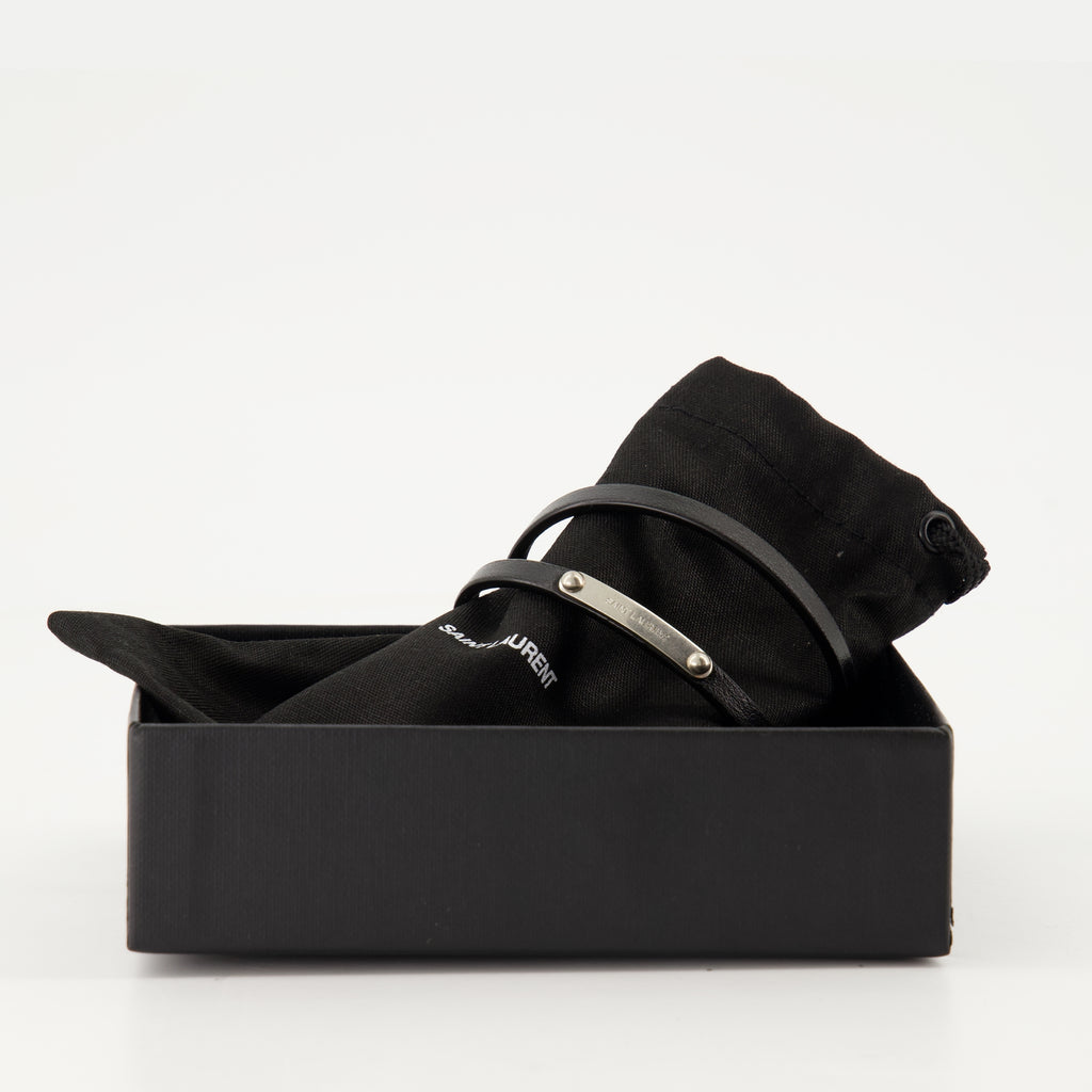 Bijoux Bracelet double en cuir Saint Laurent Noir Homme