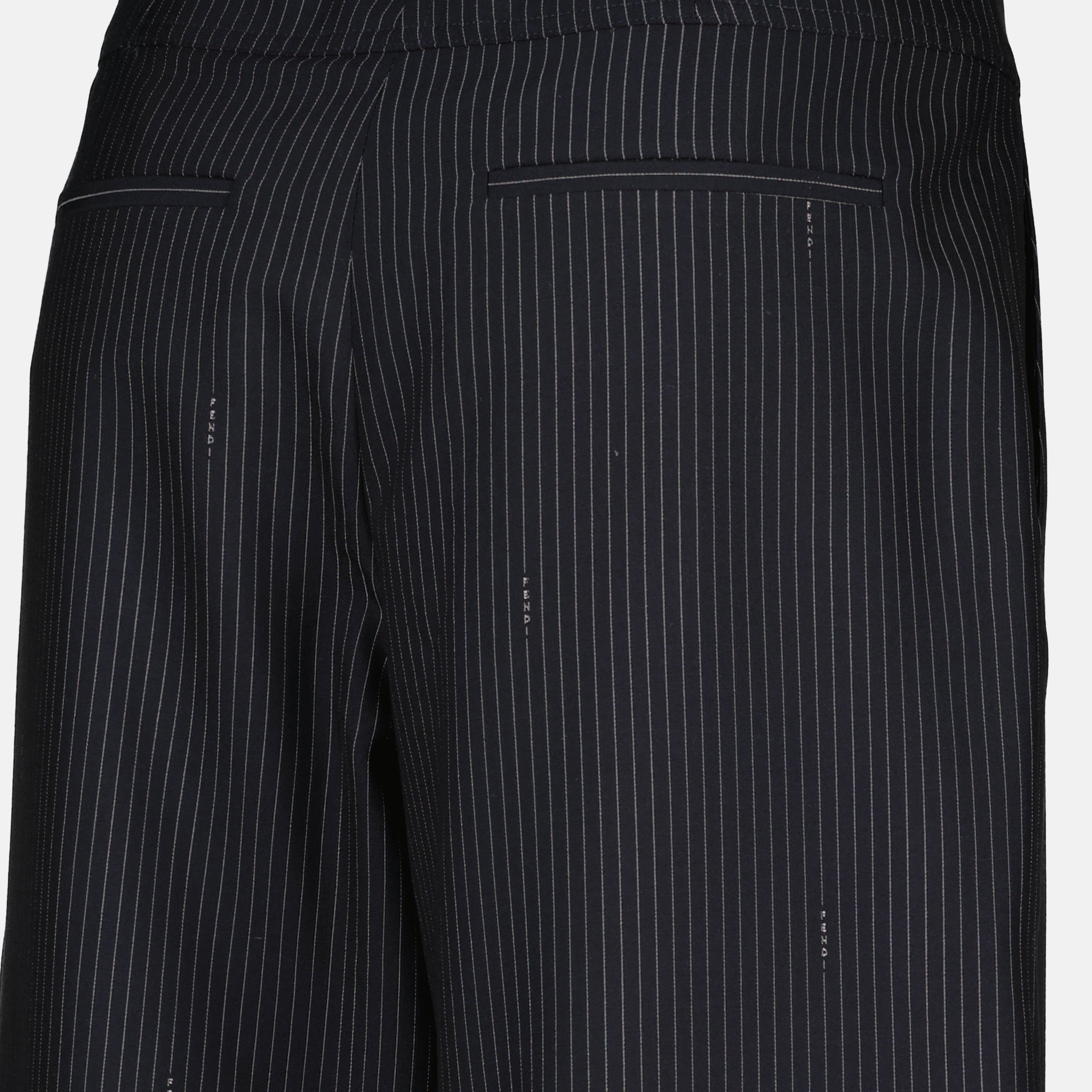 Pantalons Pantalon en laine à rayures bleu marine Fendi Bleu foncé Femme