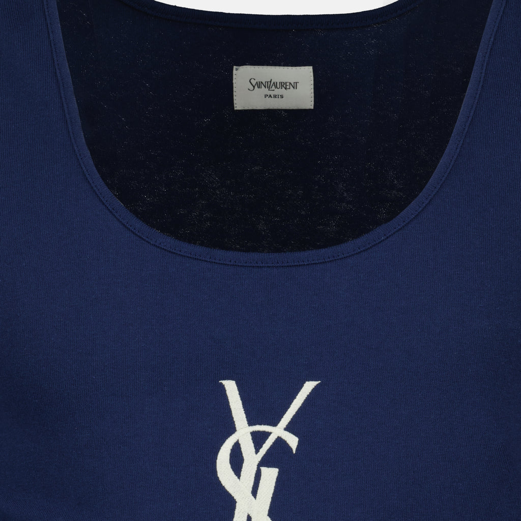 Image de l'article Débardeur Cassandre en coton bleu marine de la marque Saint Laurent pour Homme - Saison Printemps-Été 2026 - Vue détaillée_2