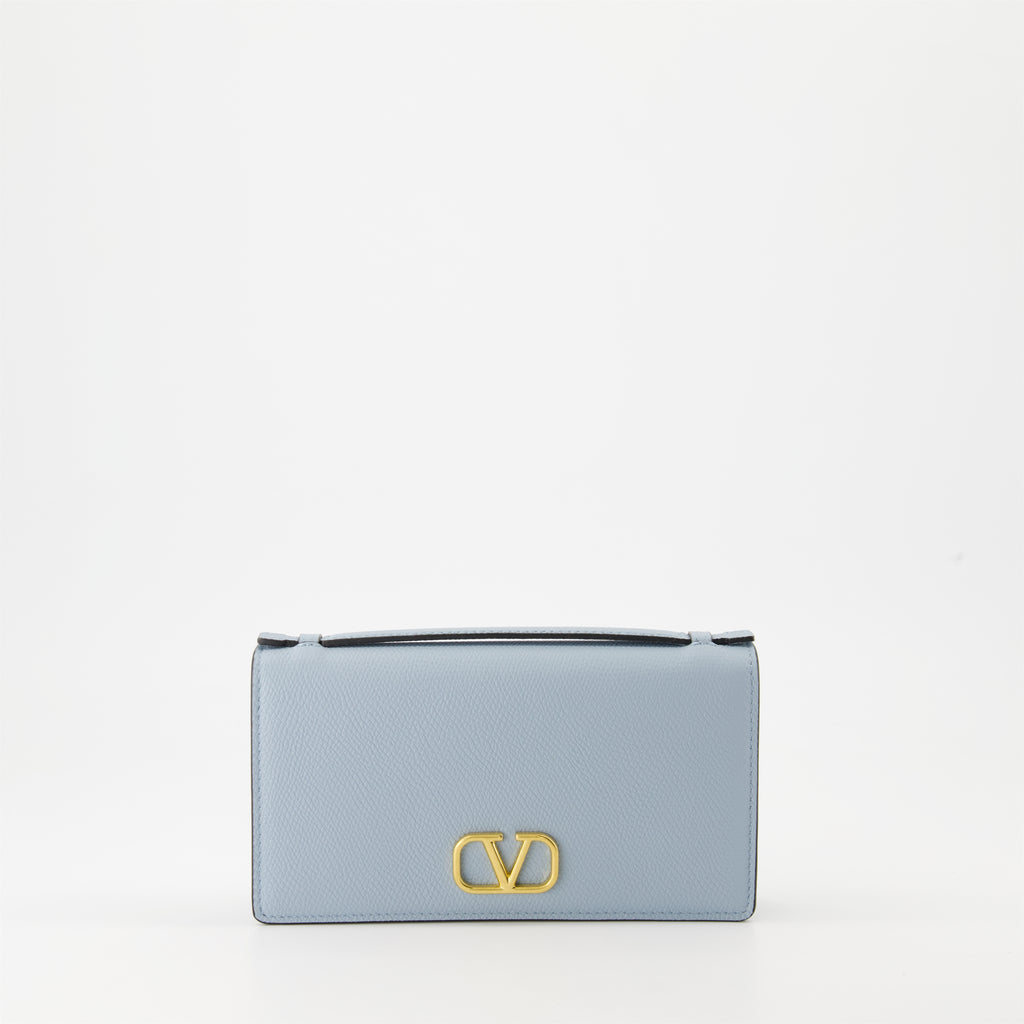 Kleine lederwaren Portefeuille VLogo à chaîne Valentino Garavani Blau Femme