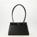Sacs à main et épaule Medium Passage Bag in Black Leather and Re-nylon Prada Noir Femme