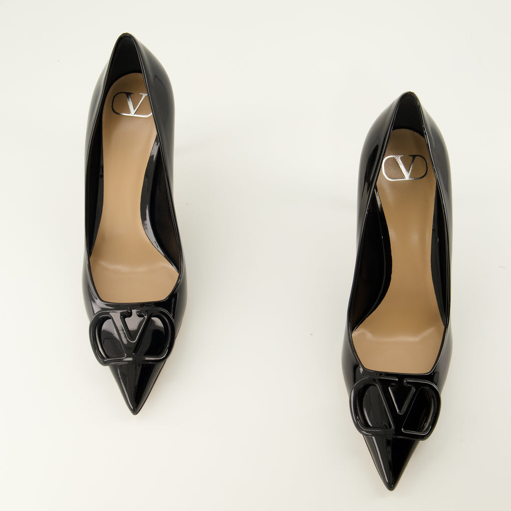 Escarpins VLogo Décolleté Nere in Pelle Verniciata Valentino Garavani Noir Femme