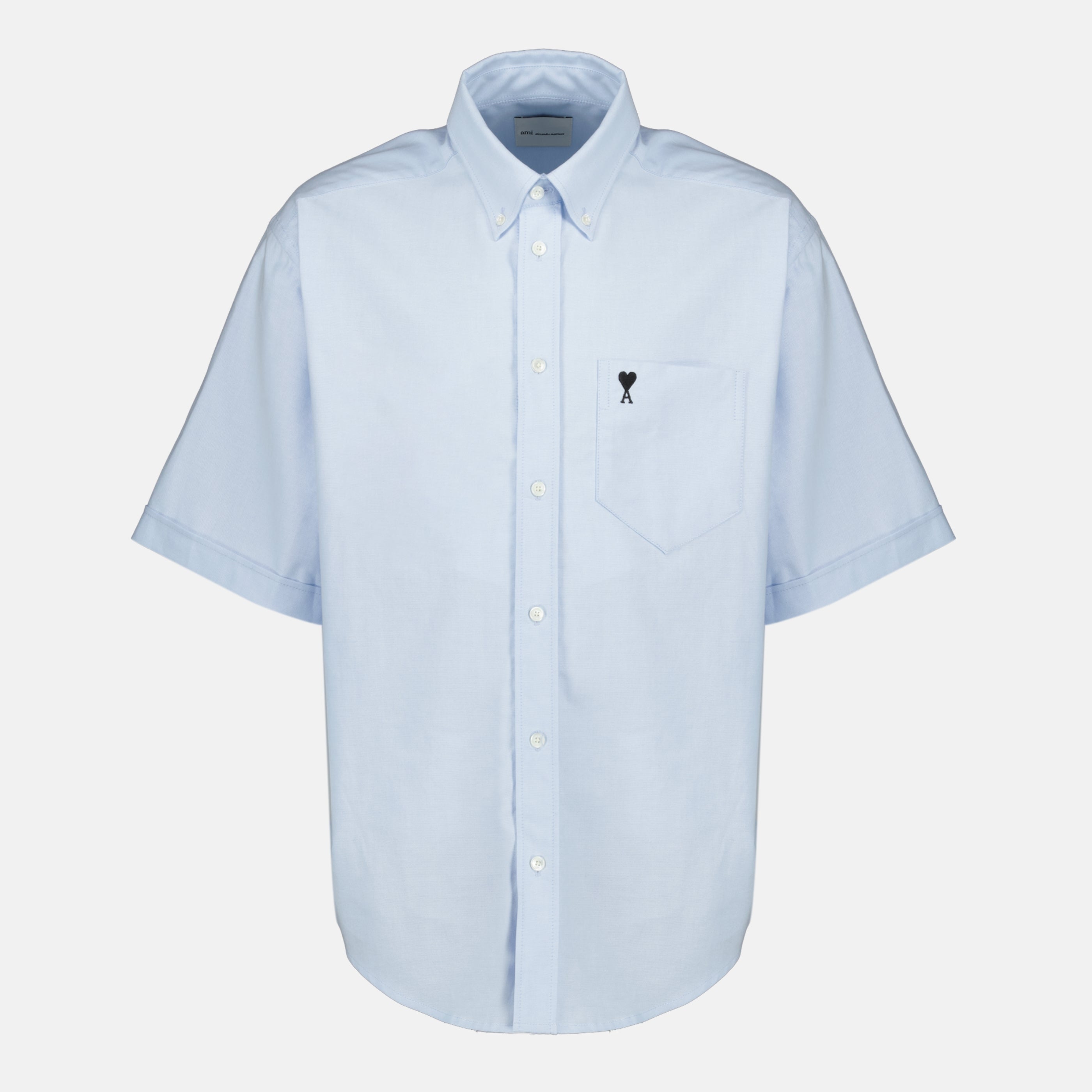 Image of the AMI blue heart boxy shirt for men by Ami PARIS - Spring-Summer 2026 - Front View