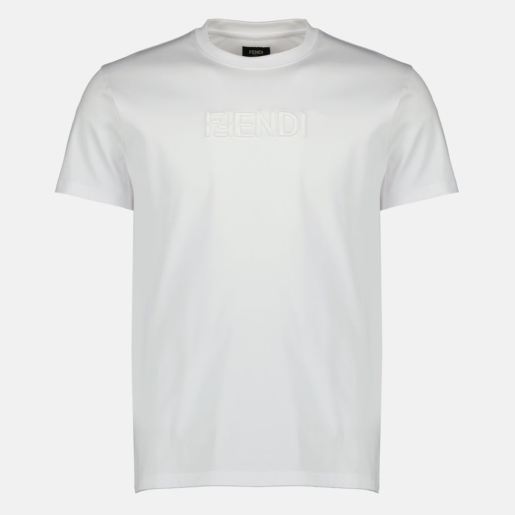 フェンディブランドのホワイトコットンTシャツ（メンズ）- 春夏2026 - 正面ビューの画像