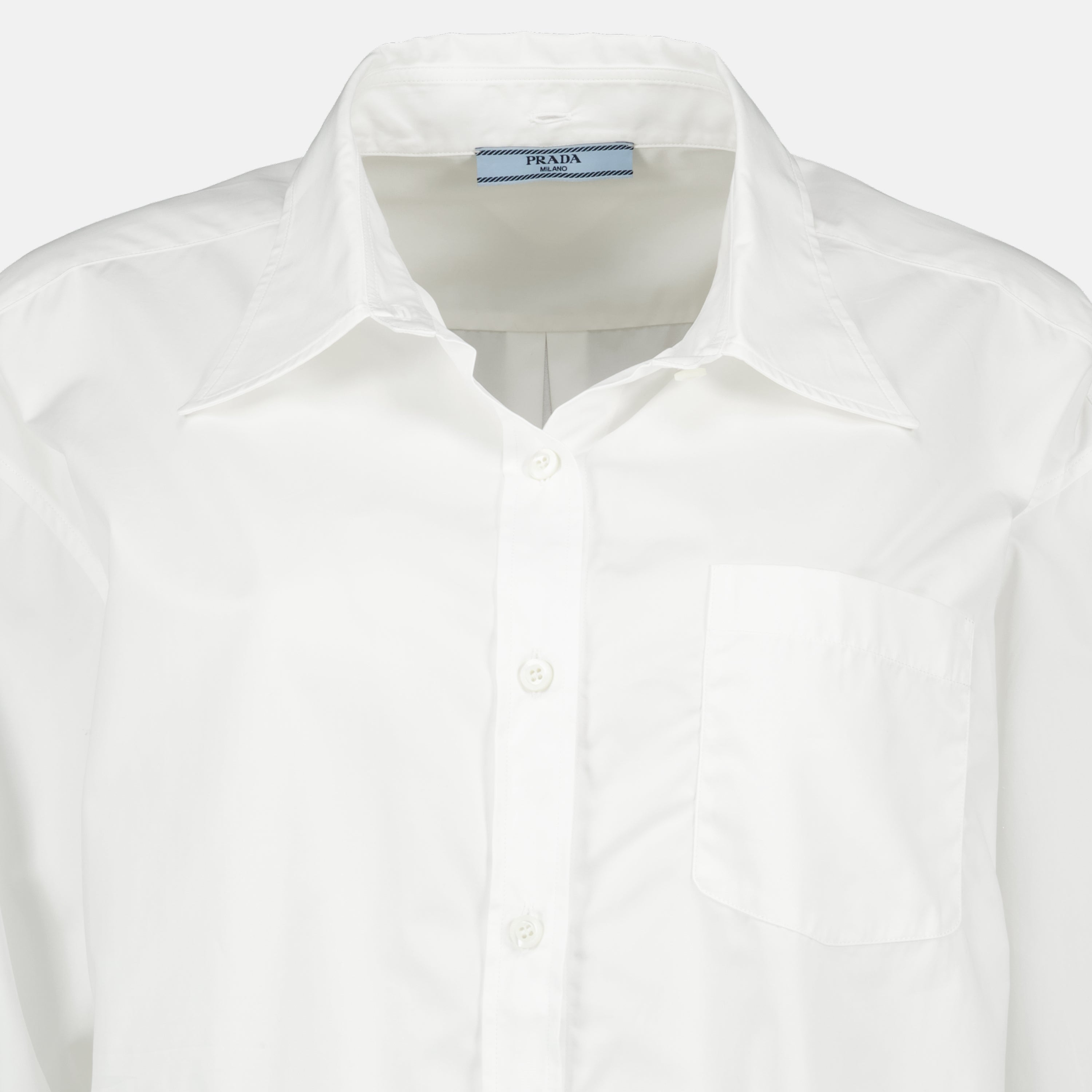 Chemises Camisa de Popelina Branca Prada Blanc Femme