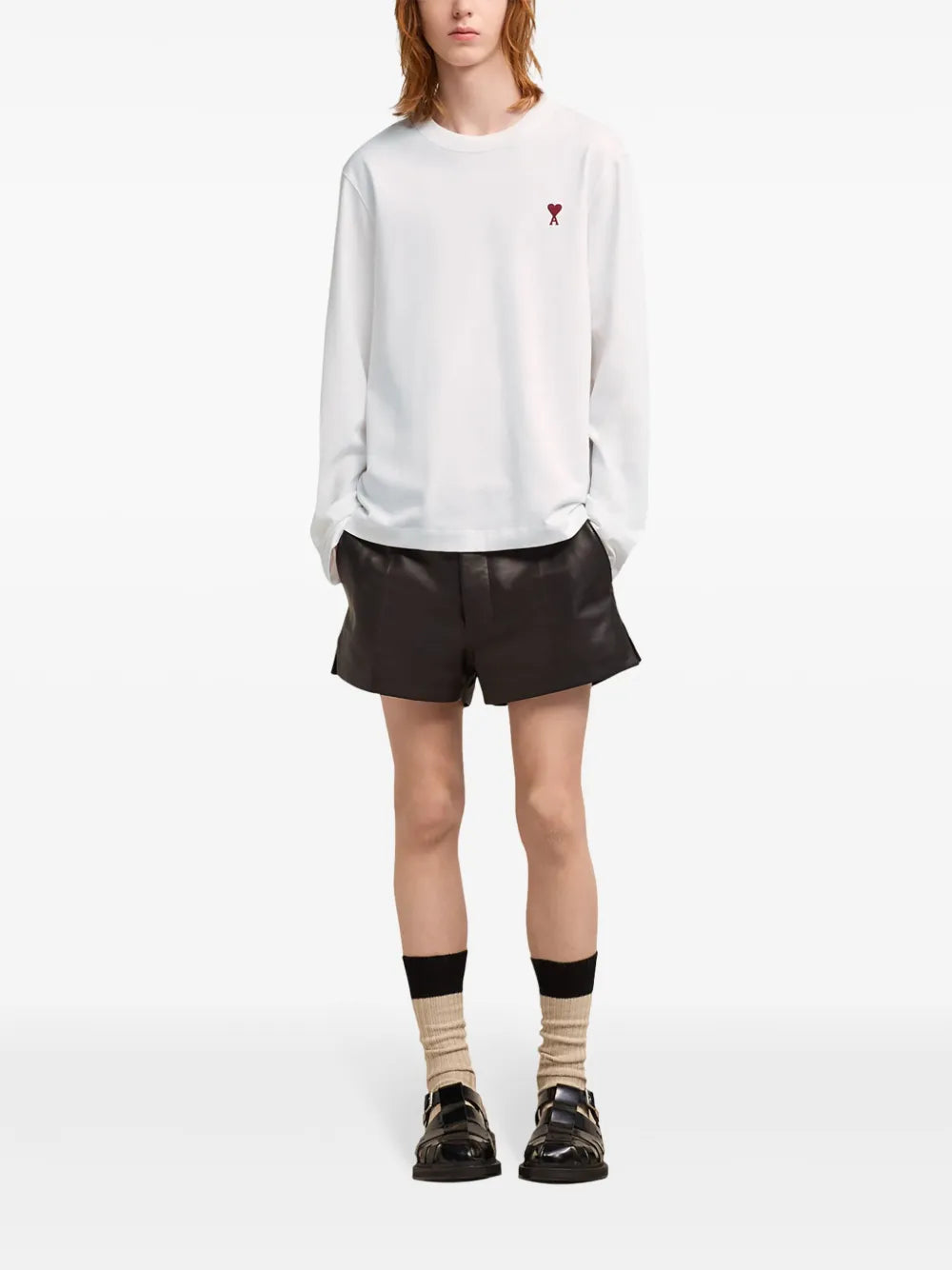 Camisetas T-Shirt de Manga Longa Ami PARIS Branco Unissex