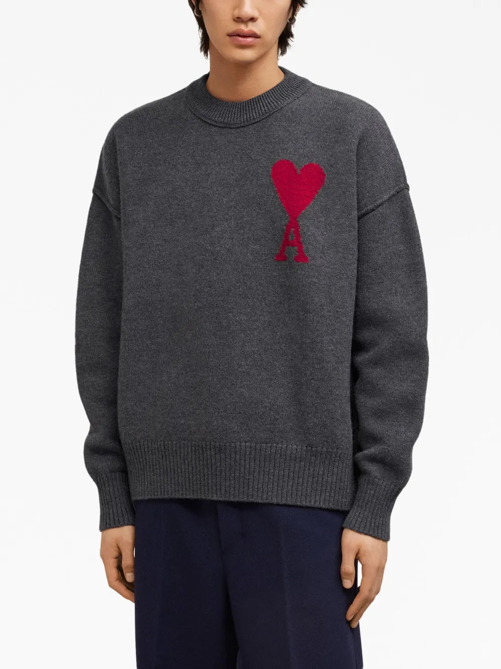 Malhas Sweater Red Heart Ami Ami PARIS Cinza Unissex