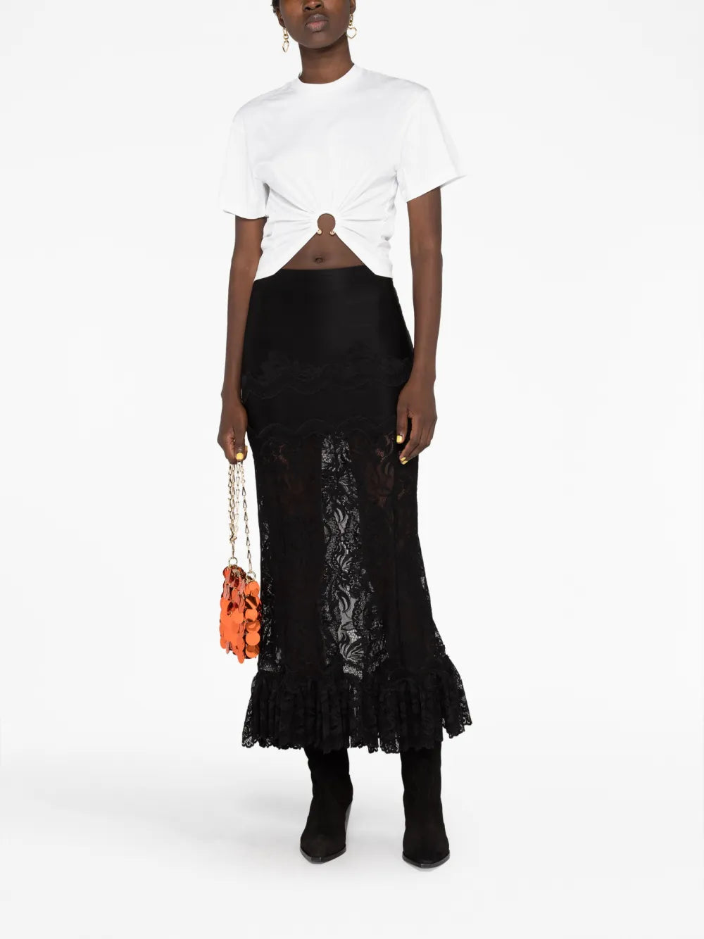 Camisetas Camiseta Crop Blanca con Anillo Rabanne Blanco Femme