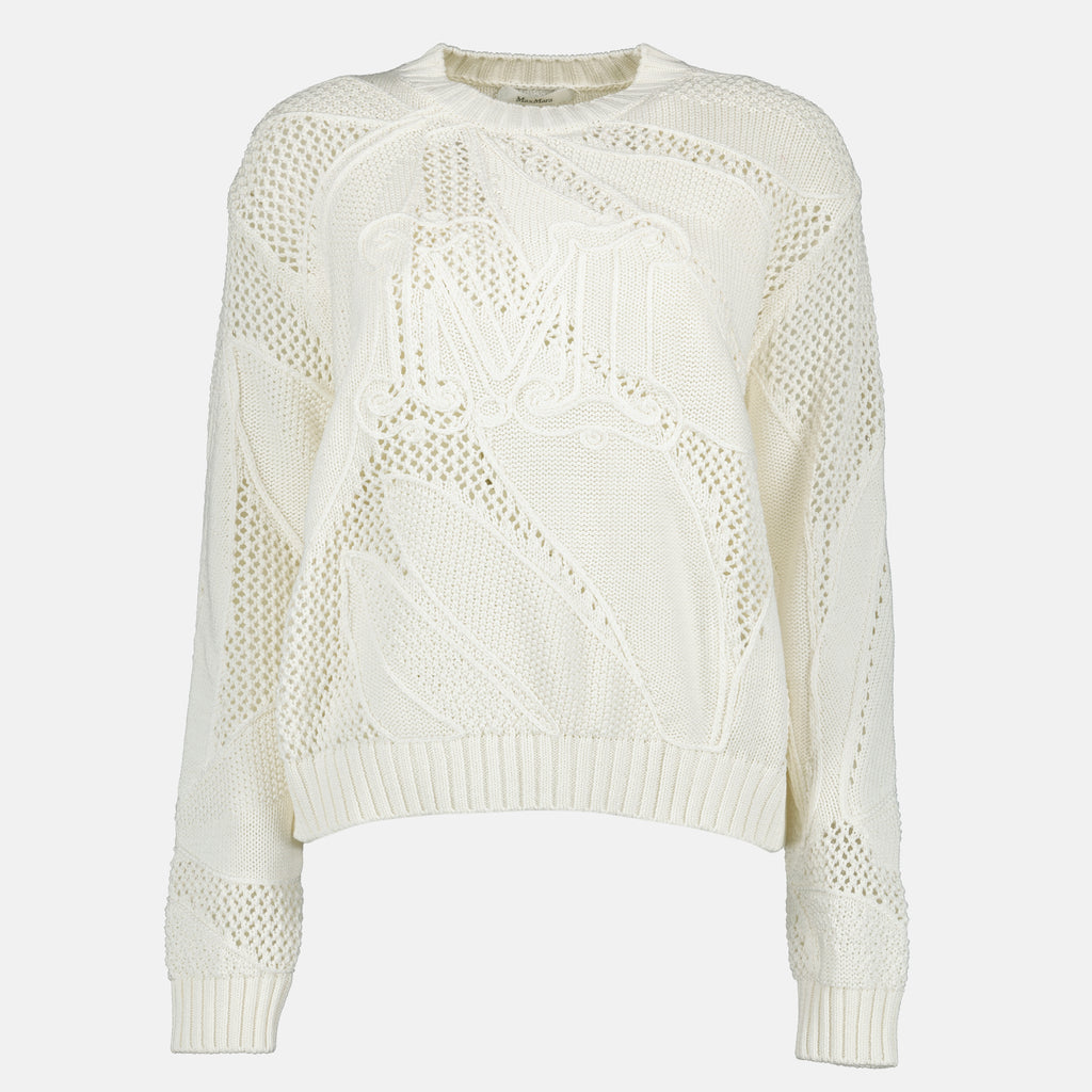 Image de l'article Pull blanc en coton brodé de la marque Max Mara pour Femme - Saison Printemps-Été 2026 - Vue de Face