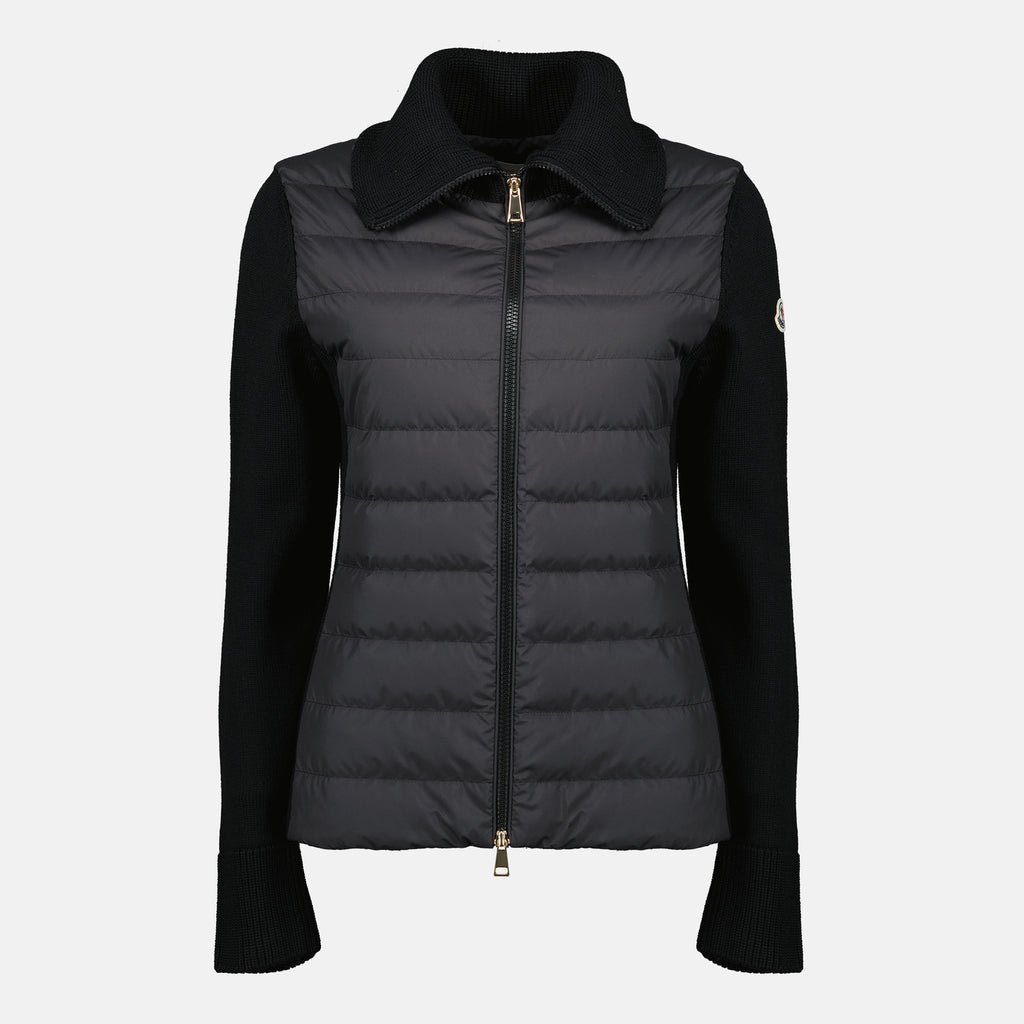Image de l'article Cardigan bi-matière noir de la marque Moncler pour Femme - Saison Printemps-Été 2026 - Vue de Face