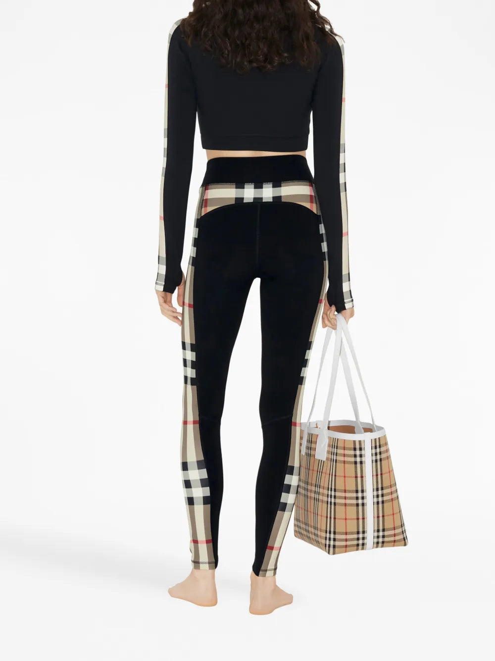 Pantalons Legging à carreaux Burberry Noir Femme