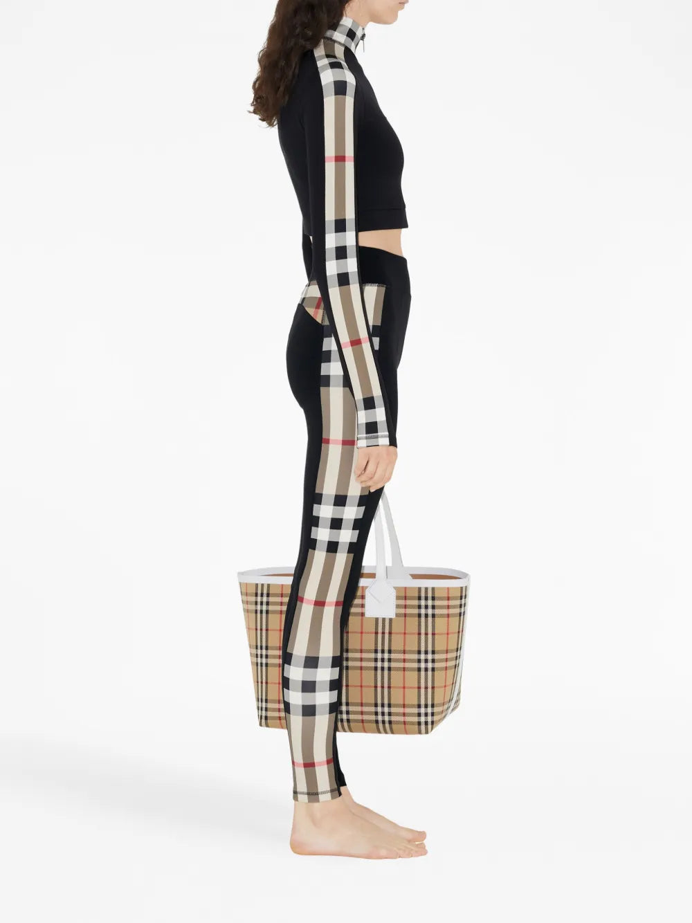 Pantalons Legging à carreaux Burberry Noir Femme