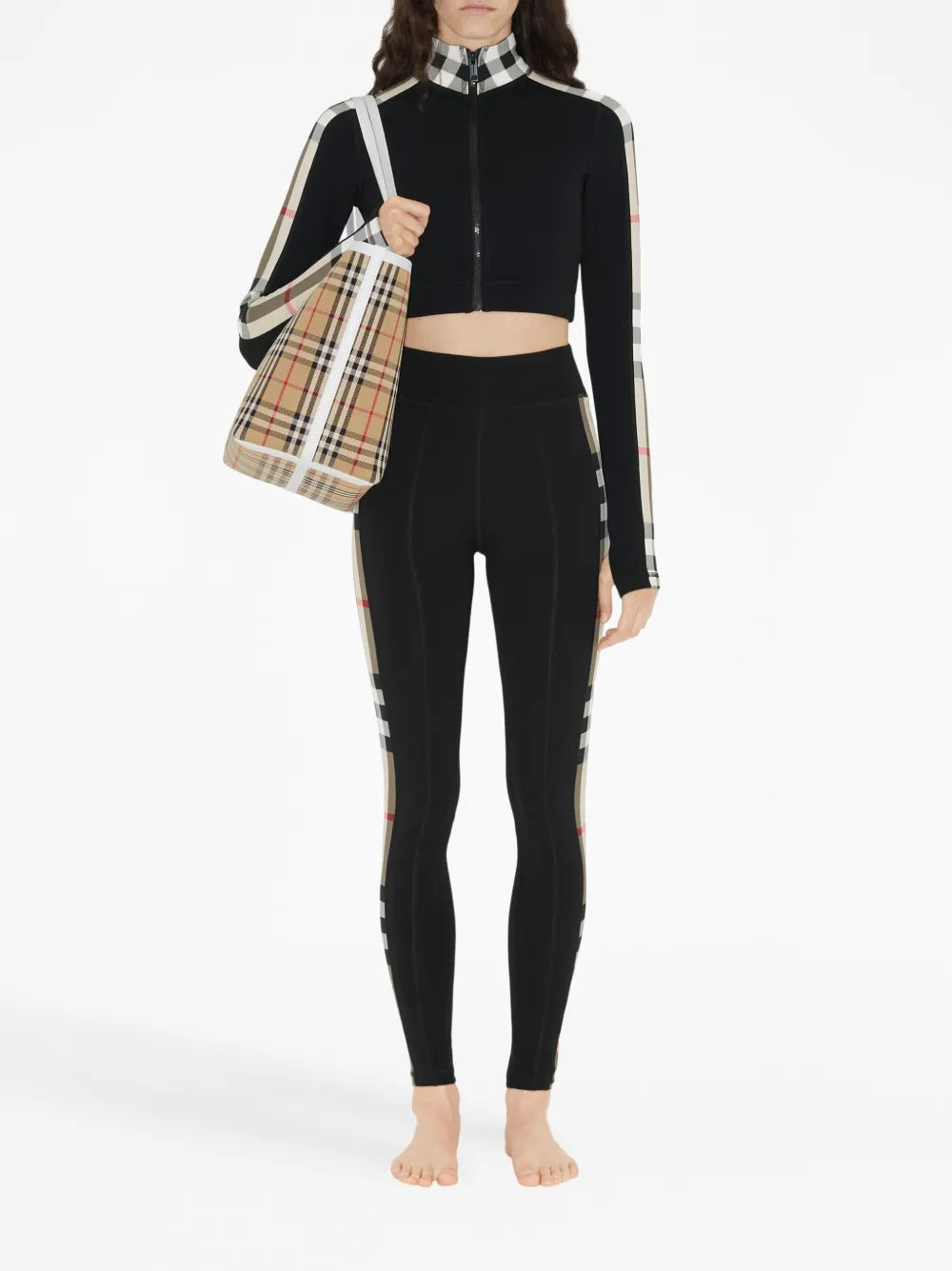Pantalons Legging à carreaux Burberry Noir Femme