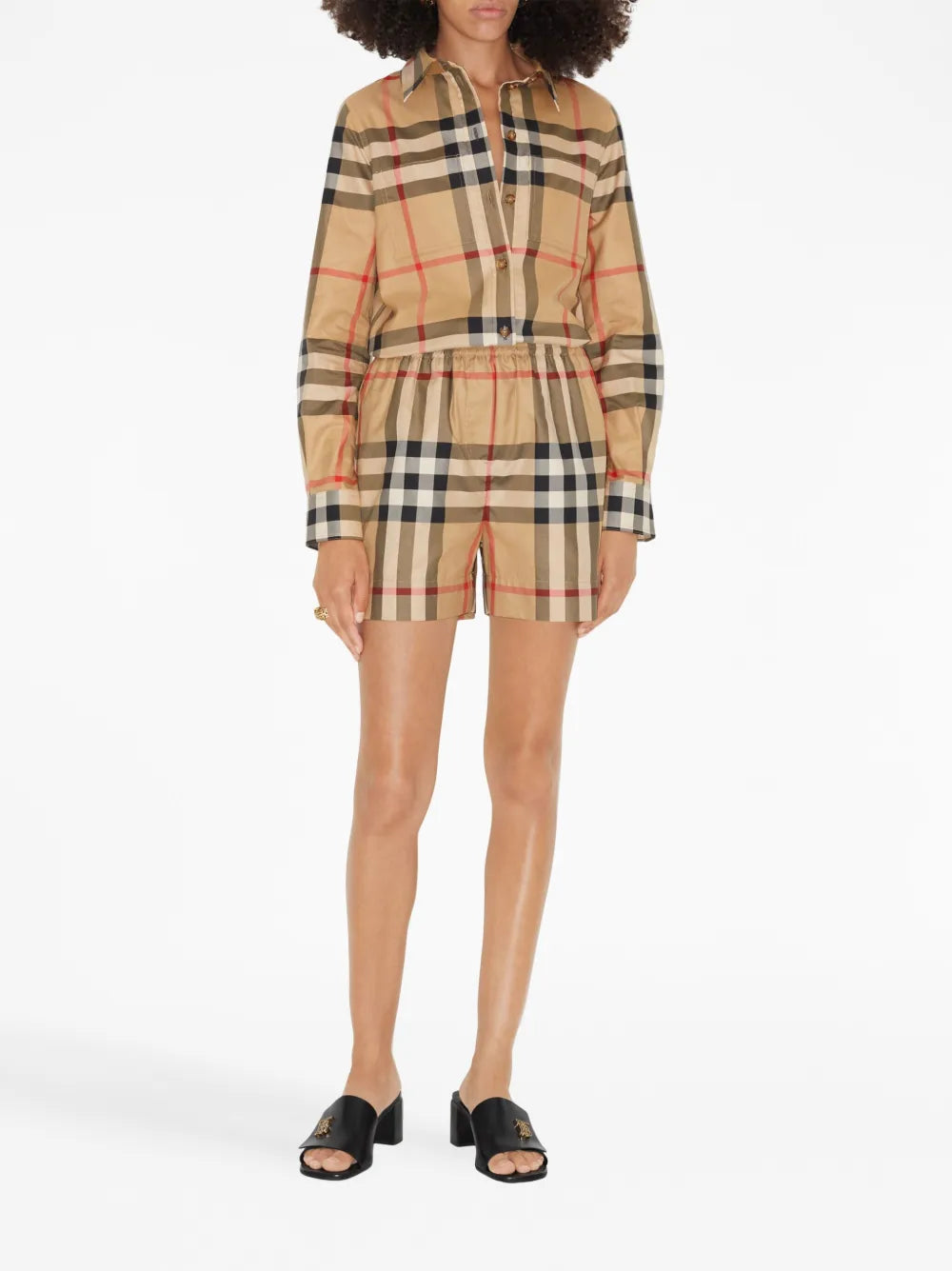 Shorts Pantalones Cortos de Cuadros Burberry Beige Femme