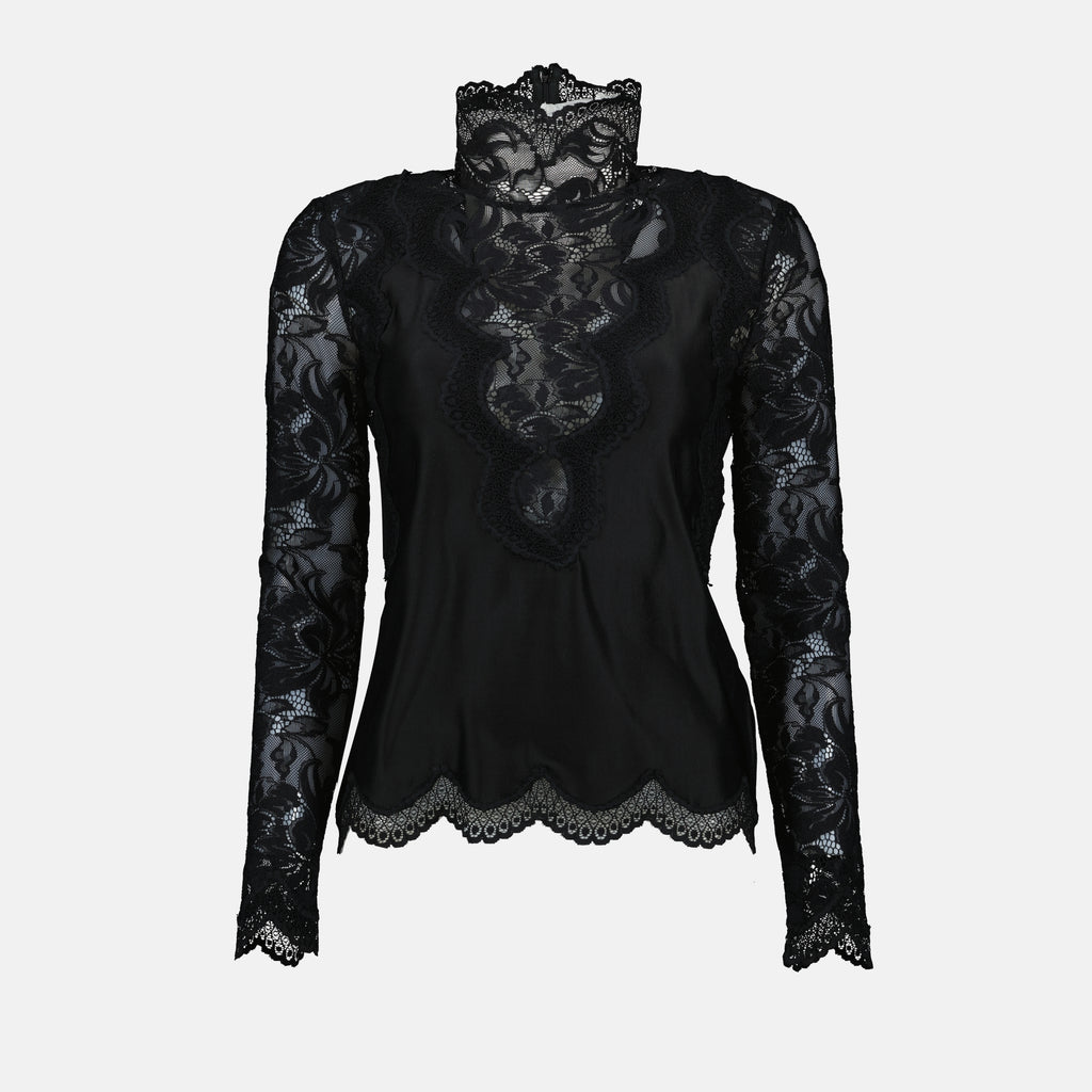 Tops Blouse satin et dentelle Rabanne Schwarz Femme
