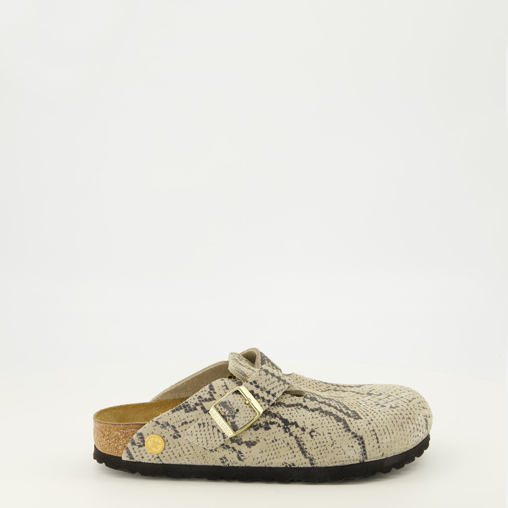 Chaussures ouvertes Boston Mules with Snake Print Birkenstock Beige Femme