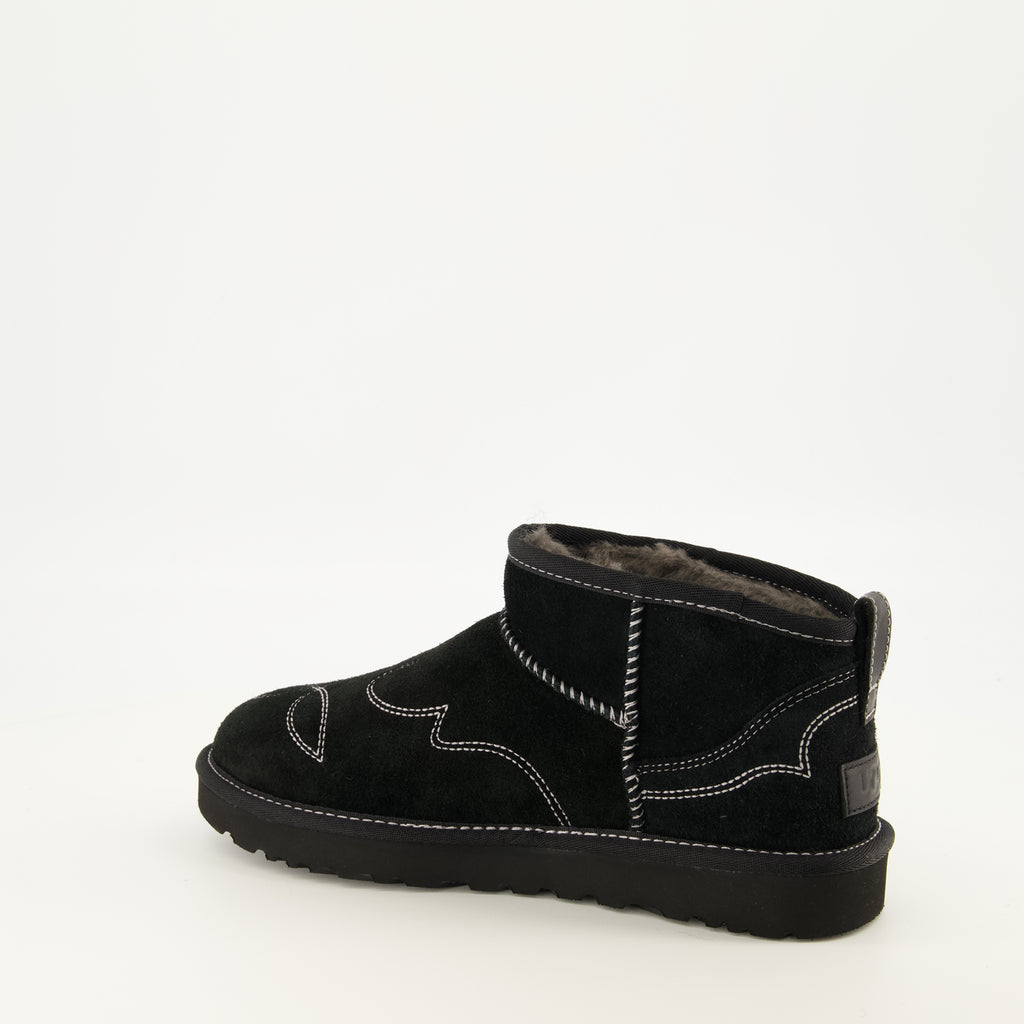Bottines Classic Ultra Mini Western Black Boots Ugg Noir Femme
