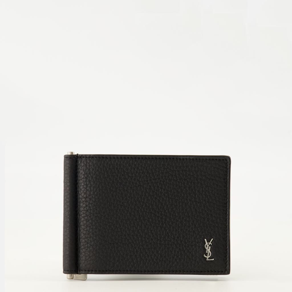생 로랑의 남성용 검은 가죽 카드 홀더 카산드르의 이미지 - 2026 봄/여름 시즌 - 정면 보기