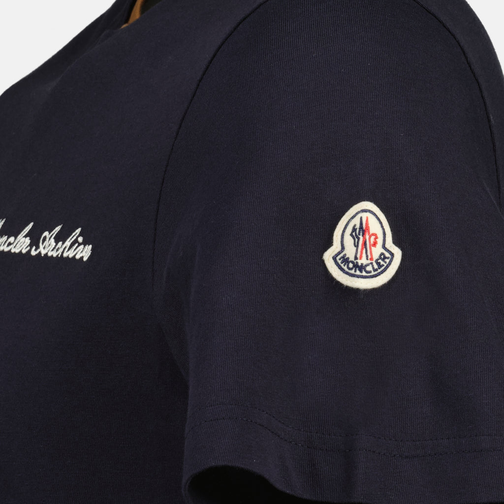 Image of the Moncler men's navy blue embroidered T-shirt - Spring-Summer 2026 - Detailed view_2