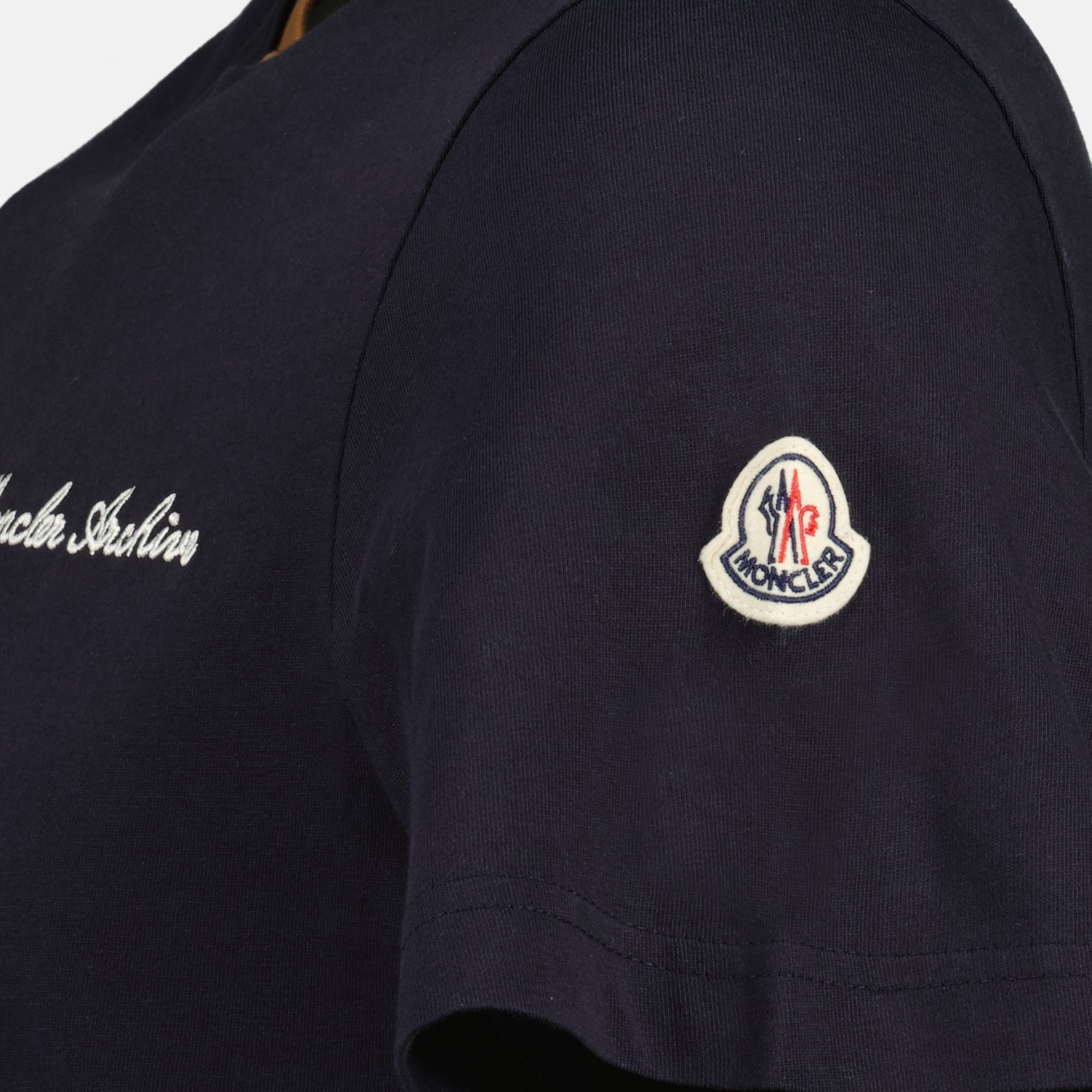 Image of the Moncler men's navy blue embroidered T-shirt - Spring-Summer 2026 - Detailed view_2