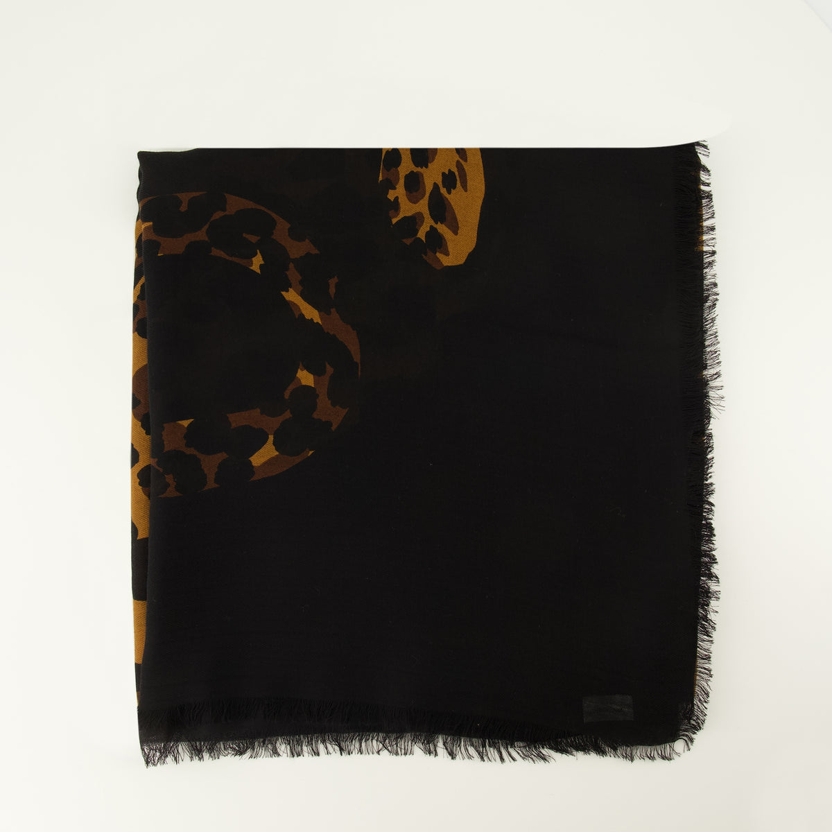 Écharpes, foulards et gants Carré léopard en sergé de laine Saint Laurent Marron Femme