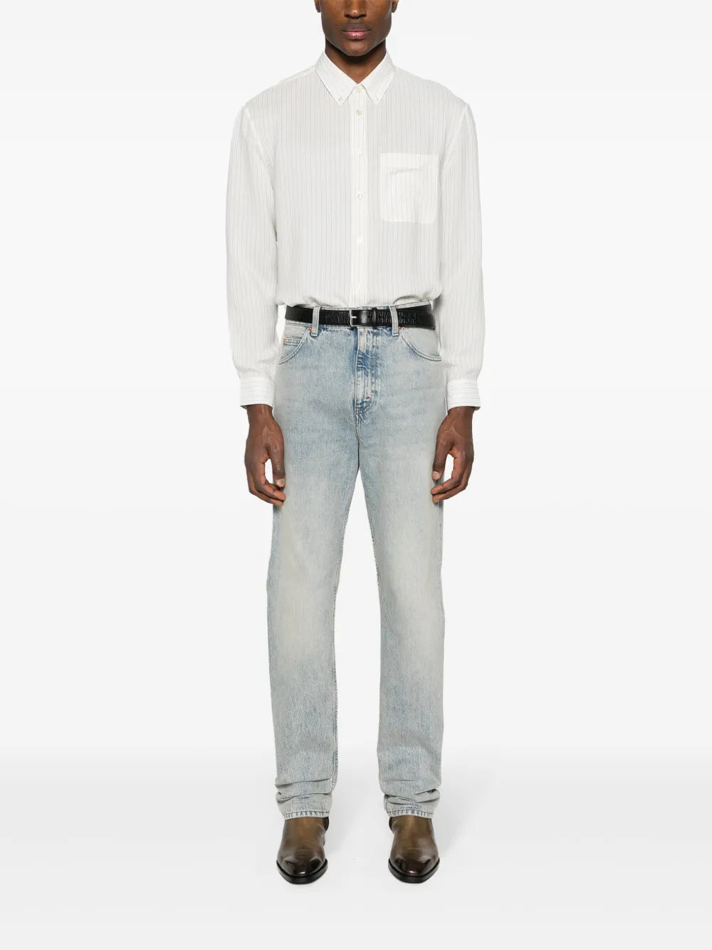 Chemises Chemise rayée Saint Laurent Blanc Homme