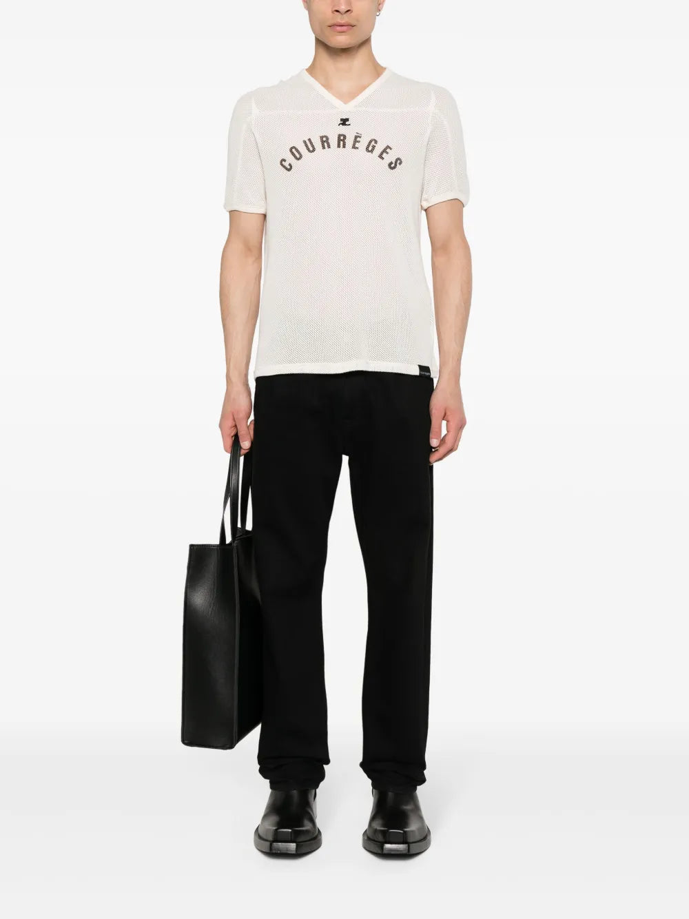 Camisetas T-shirt de Baseball em Malha Courrèges Bege Homme