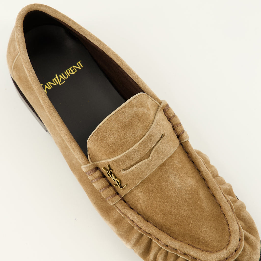 Mocassins Beige Wildleder Loafer Mokassins Saint Laurent Beige Femme