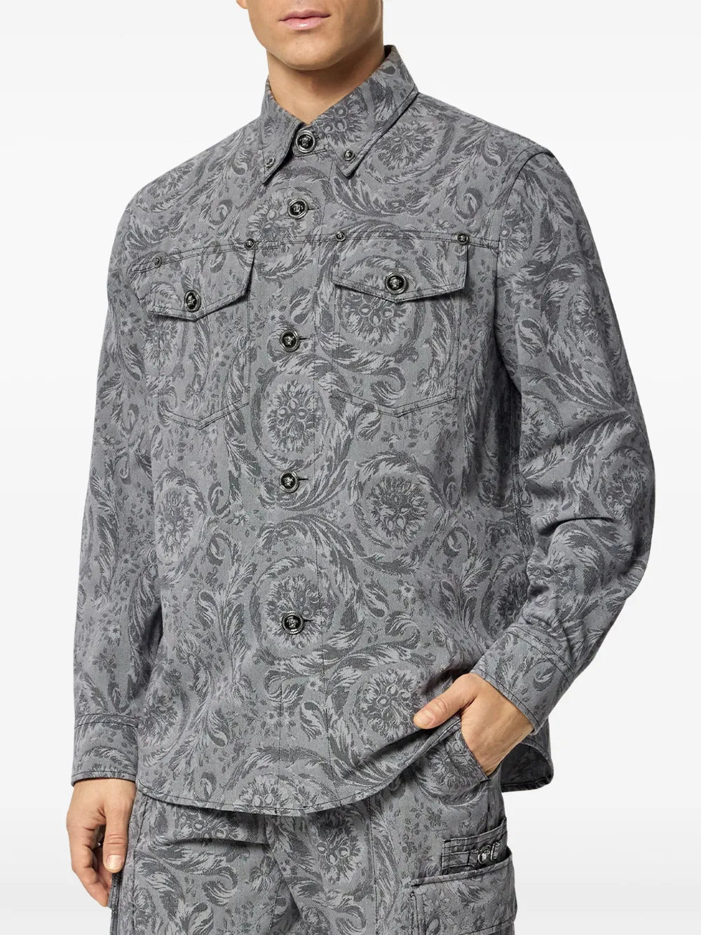 Camisas Camisa Overshirt Barocco Versace Gris Hombres