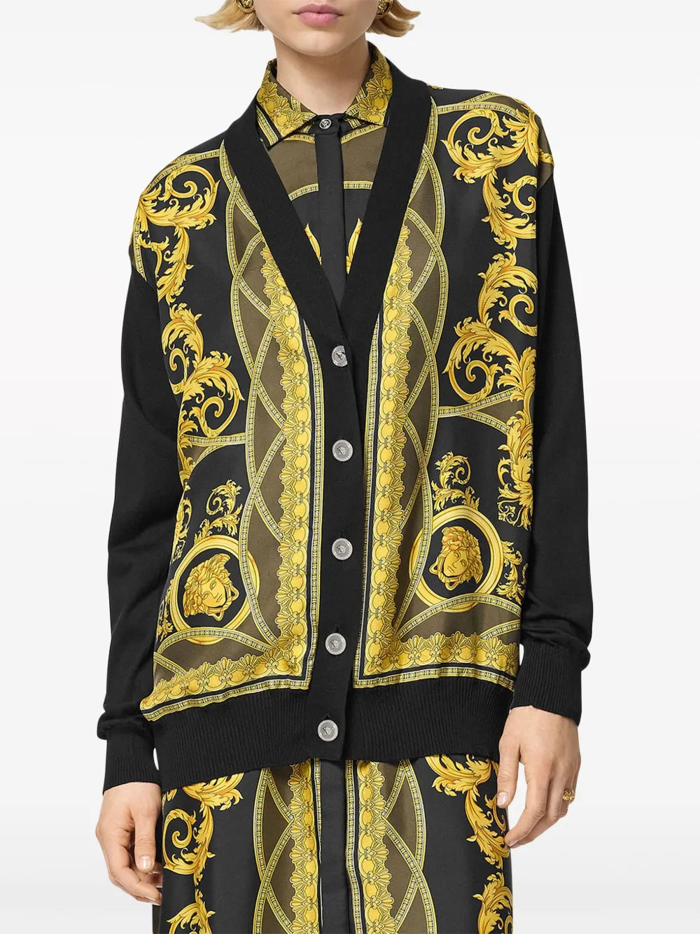 Malhas Cardigan Barocco Coupe des Dieux Versace Amarelo Femme