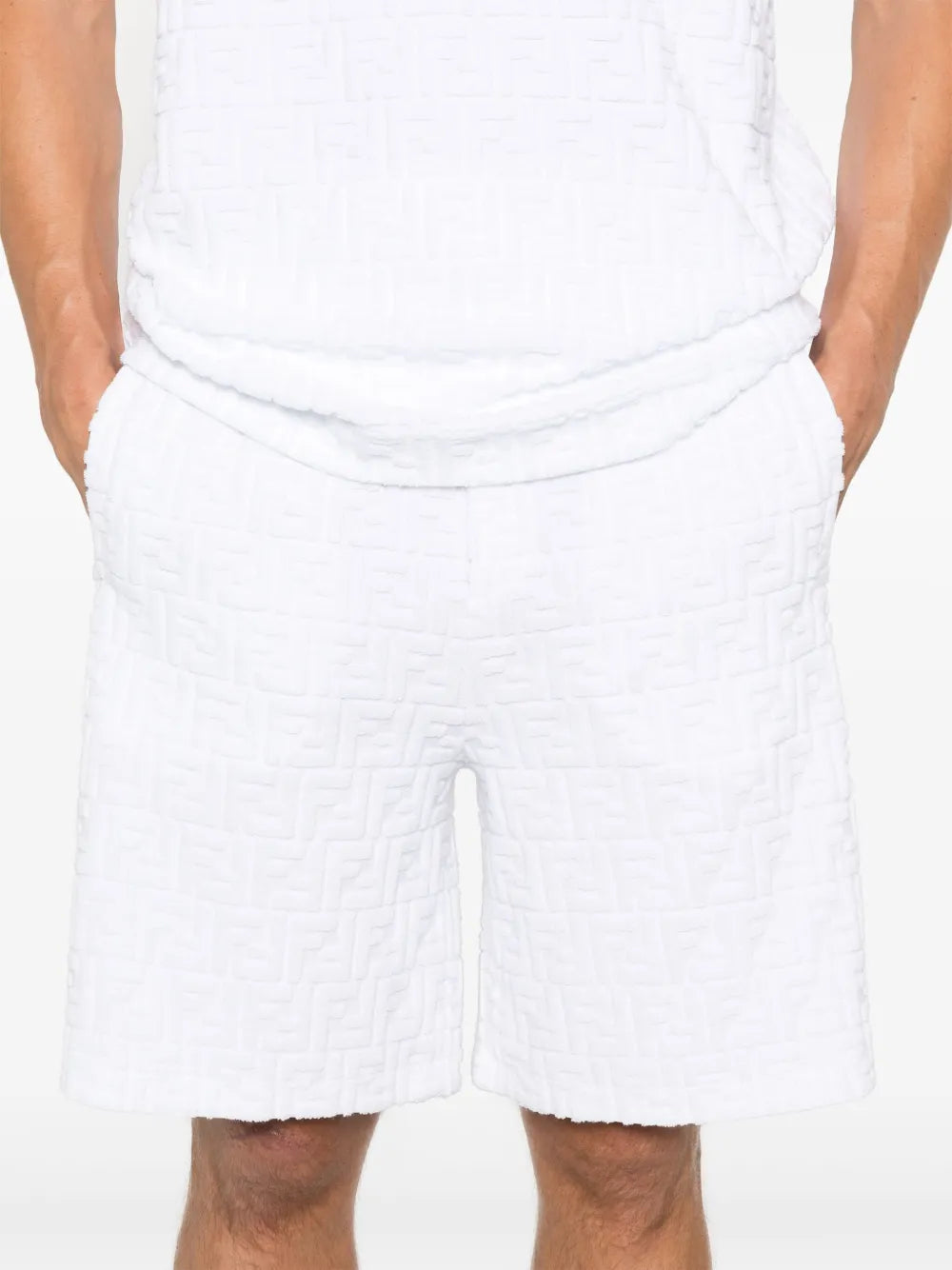 Shorts Short FF en coton éponge Fendi Blanc Homme