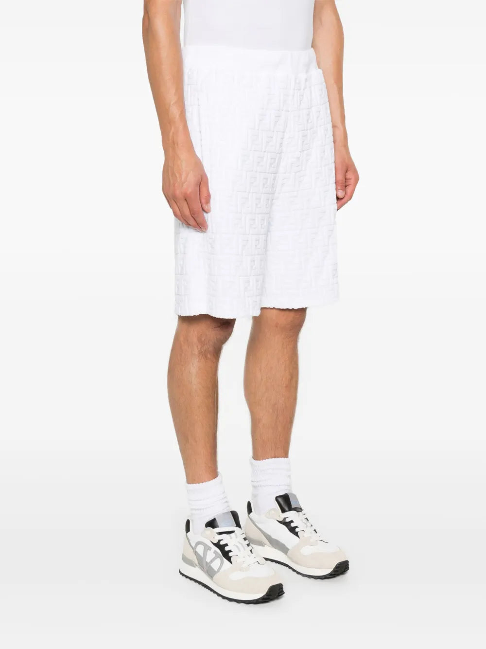 Shorts Short FF en coton éponge Fendi Blanc Homme