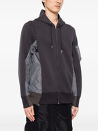 Sweatshirts Sweatshirt zippée en nylon et coton Sacai Gris Homme