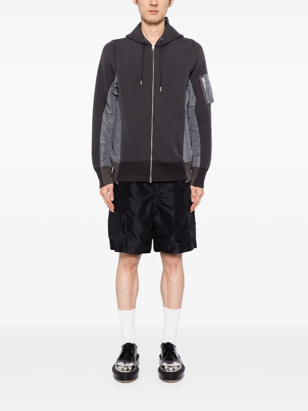 Sweatshirts Sweatshirt zippée en nylon et coton Sacai Gris Homme