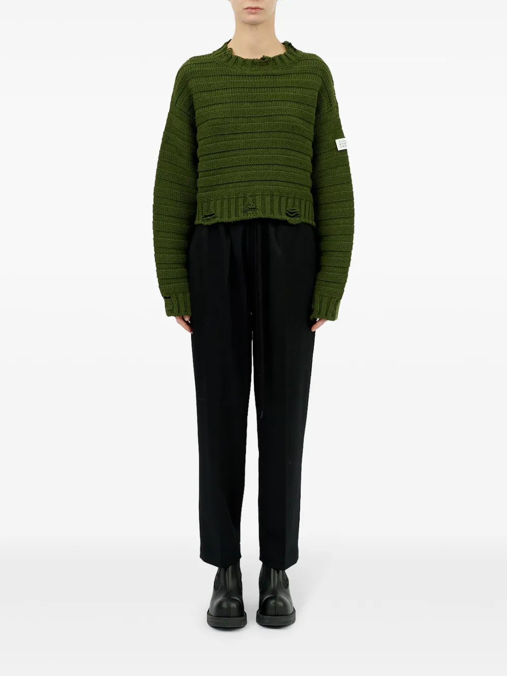 Knitwear Worn Effect Sweater Mm6 Khaki Femme