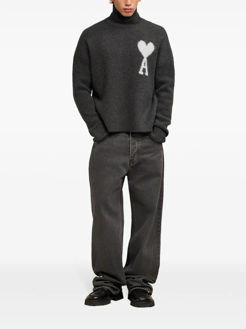 Knitwear AMI de Coeur Turtleneck Ami PARIS Gray Unisex