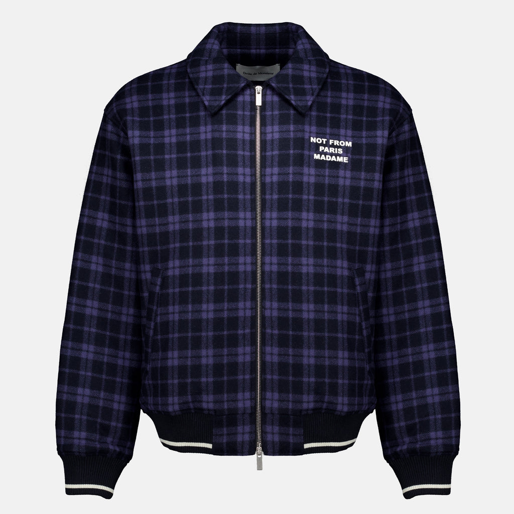 Vestes Navy Blue Checked Flannel Slogan Jacket Drole De Monsieur Bleu foncé Homme