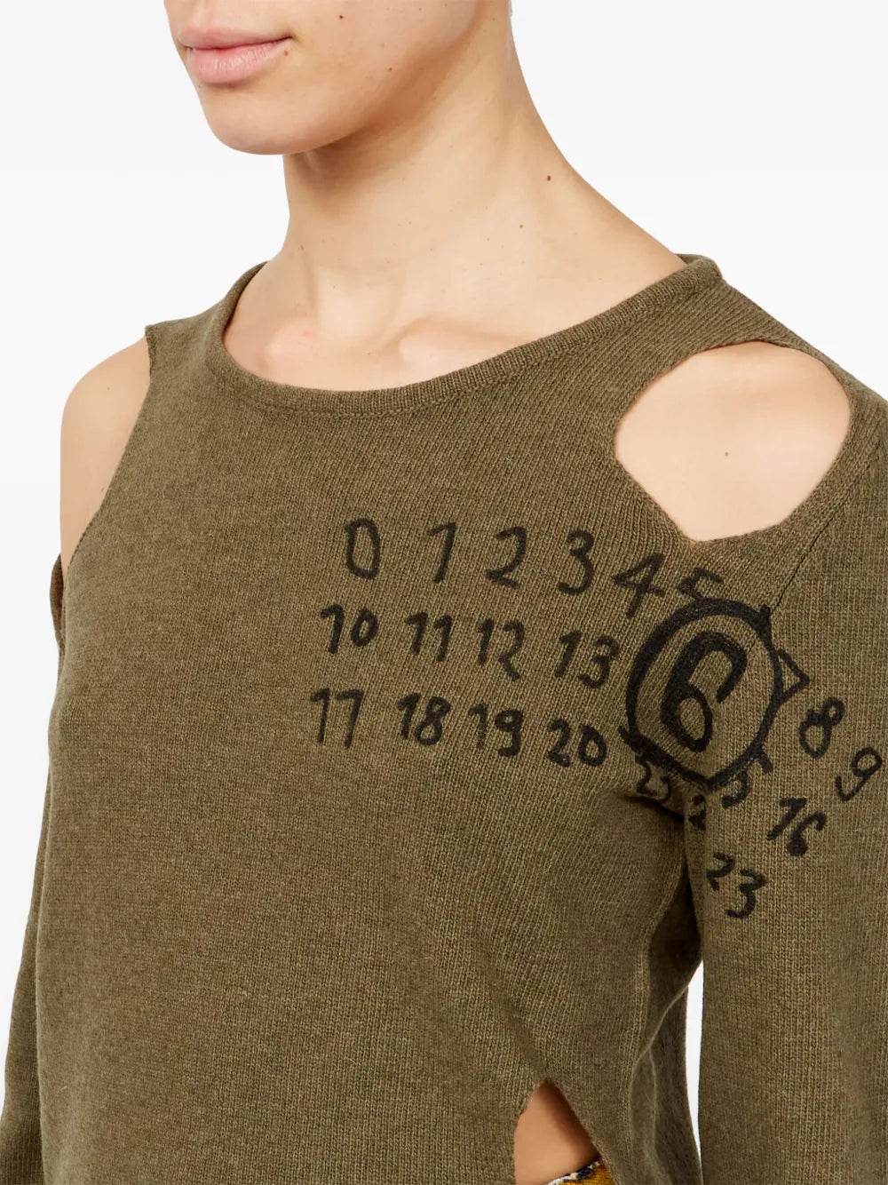 니트웨어 홀 스웨터 Mm6 카키색 옷감 Femme