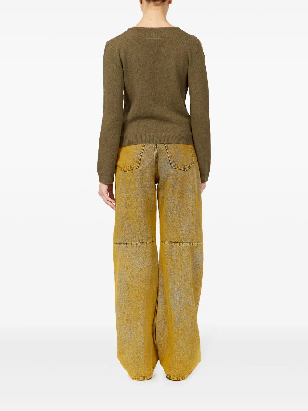 니트웨어 홀 스웨터 Mm6 카키색 옷감 Femme