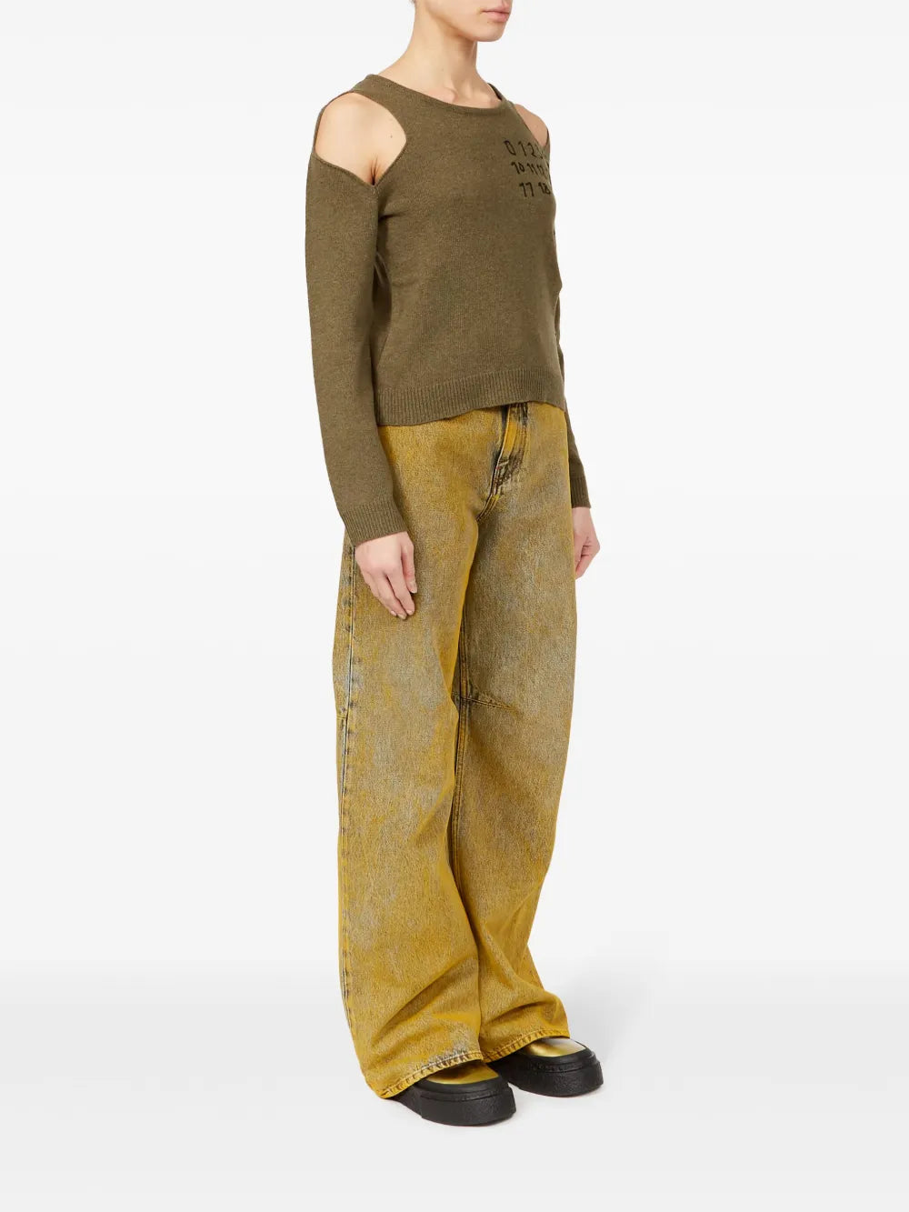 니트웨어 홀 스웨터 Mm6 카키색 옷감 Femme