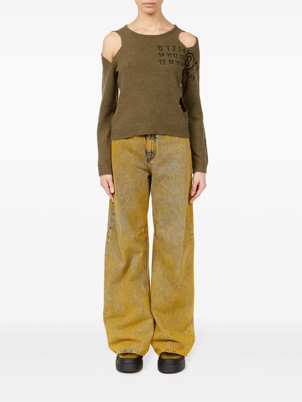 니트웨어 홀 스웨터 Mm6 카키색 옷감 Femme